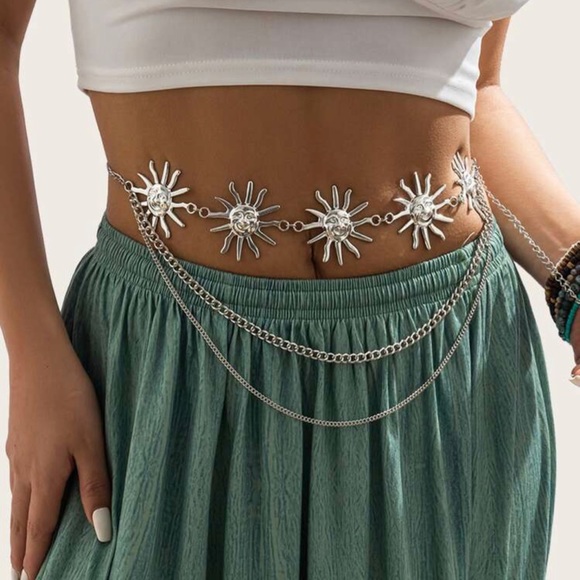 Jewelry - Silver Sun Metal Link Double Chain Belt Body Chain